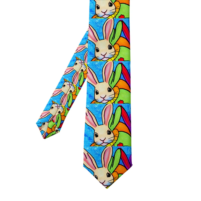 Colorful Cartoon Rabbit Print Tie Men Women 8cm Slim Fashion Novelty Tie Party Cosplay Gift Accessories Couple Trendy Ties