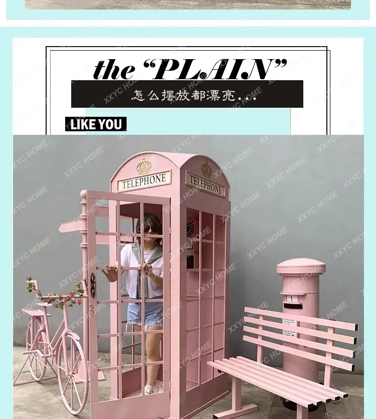 Telephone Booth Decoration Retro Wrought Iron Net Red Props Model Road Sign Bench Mall Bar Large Decoration