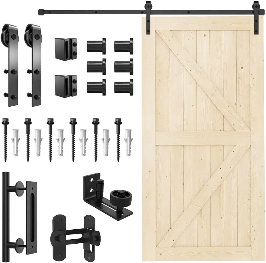 

54in x 84in Sliding Barn Door with 9ft Barn Door Hardware Kit & Handle Floor Guide Door Latch Included DIY Unfinished Solid