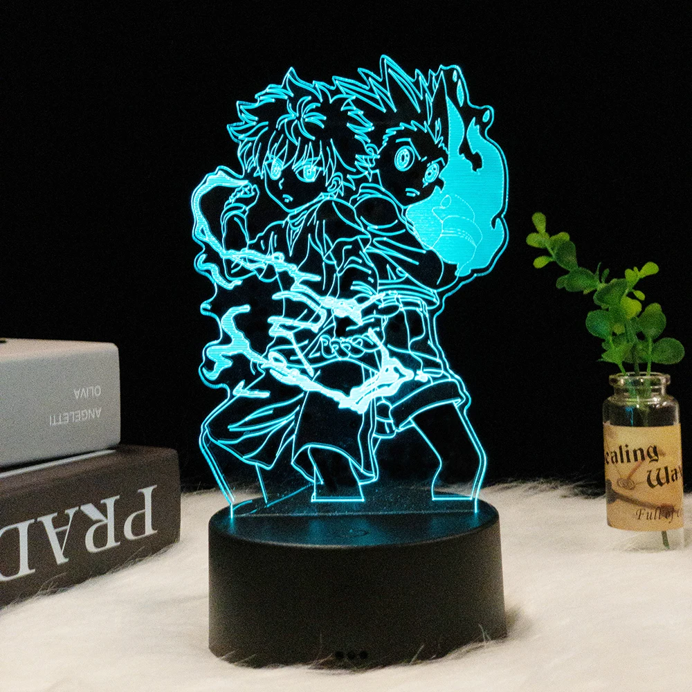 Black base 7 colors Hunter X Hunter Anime 3D Lamp Hisoka Chrollo Feitan Figure LED Night Light Bedroom Decor Bedside Lampara