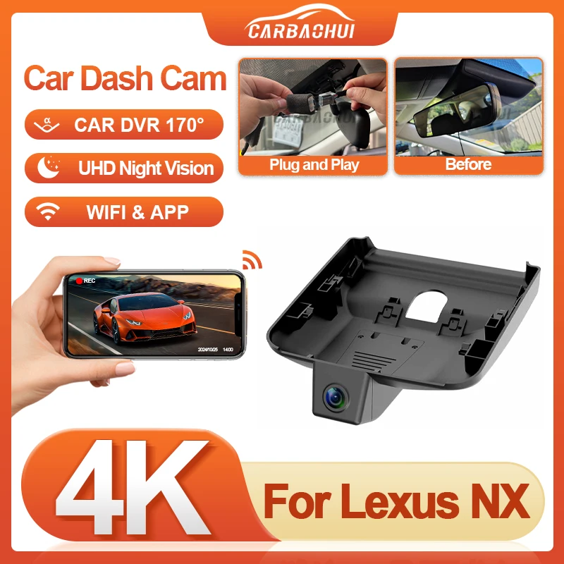 4K Car DVR For Lexus NX AZ20 NX350 NX200 RZ 450e 2022 2023 2024 2025 Front And Rear Cameras Plug And Play Car Auto Accessories