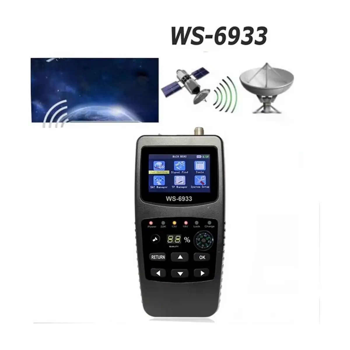 For -6933 Digital Satfinder DVB-S2 2.1Inch LCD Display FTA C&KU Band Finder EU Plug