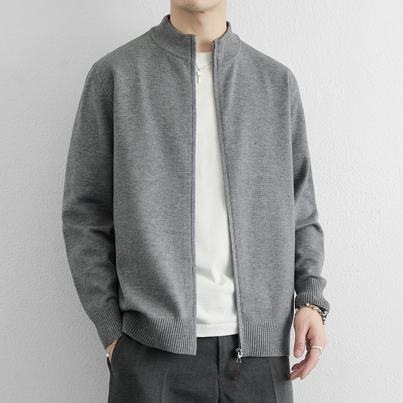 

Мужской вязаный кардиган с воротником-стойкой и брюками для отдыха, весна-осень, повседневный спортивный комплект, модный бренд...