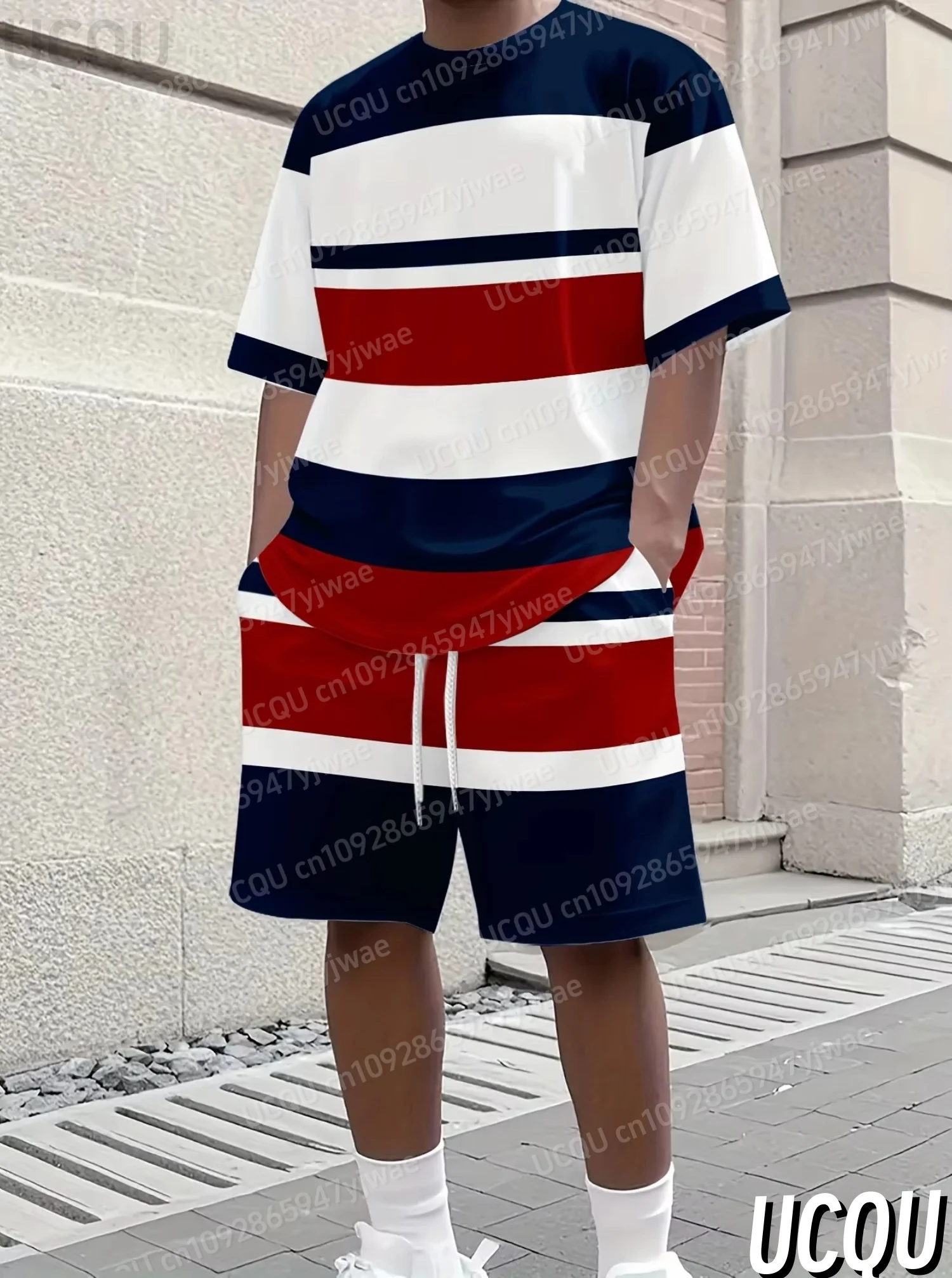 

Classic Simple Striped Print Men's Suit Tracksuit 2 Pieces Set American Sports Two-Piece Set Men's Tracksuit Men Clothes