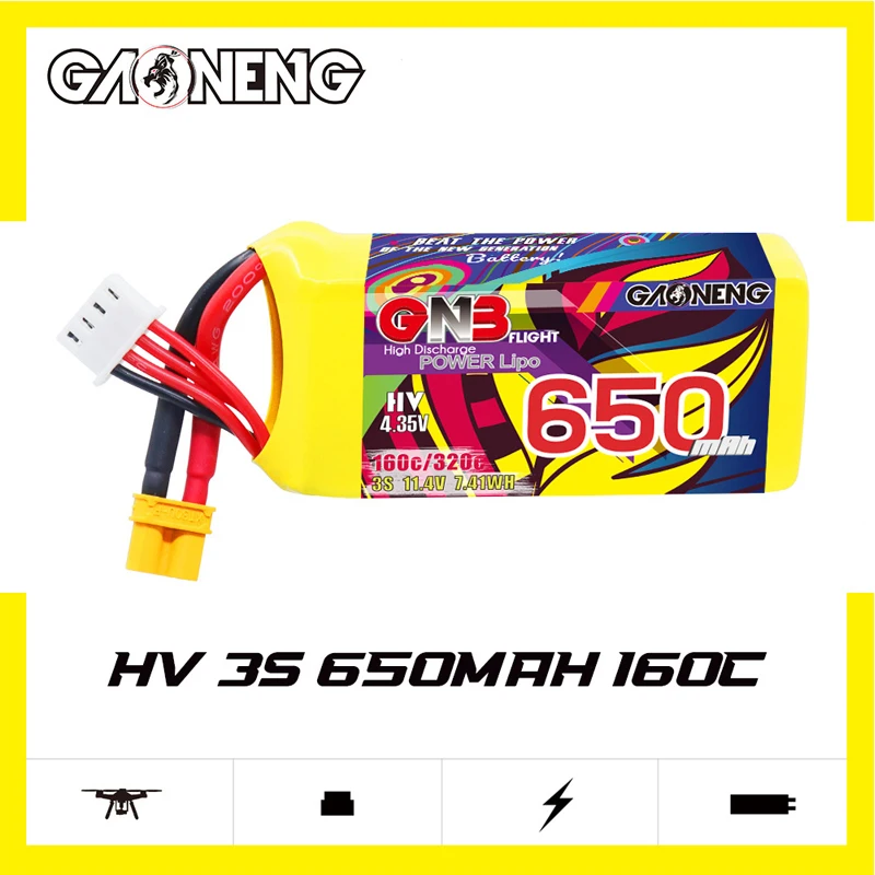 GNB 3S 11.4V Lipo Battery 650mAh 160C/320C MiniStar With XT30 Plug For RC FPV Drone Mini Quadcopter Airplane Helicopter Parts