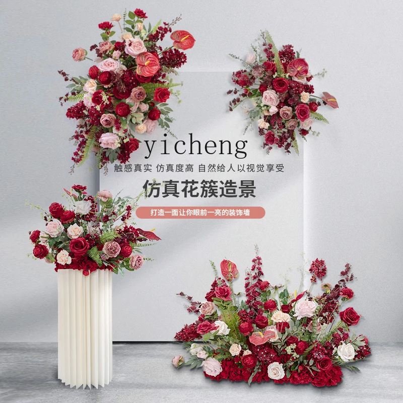 

ZK Wedding Fake Flowers Artificial Wedding Arrangement Stage Decoration Road Lead Red Full Set Background