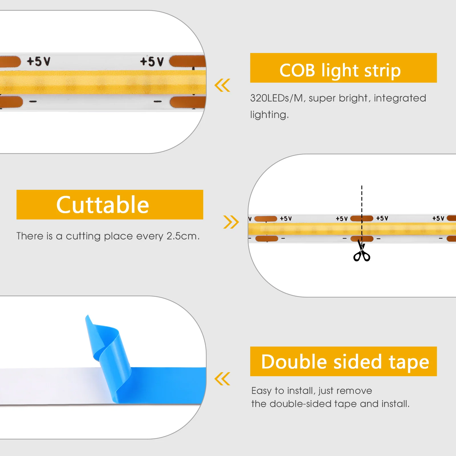 6/5/4/3/2/1 Pcs 5V COB LED Strip Light With USB Penetrating Wood Touch Dimmer Switch For Acoustic Panel Cabinet Shelf Lighting image 4
