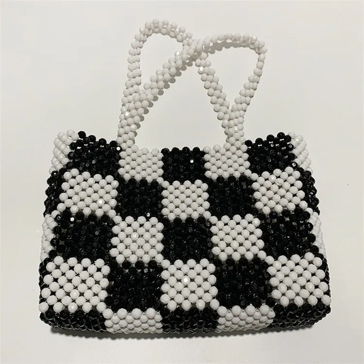 

Borse Fashion Shoulder Bags 2023 New Women's Bag Black White Plaid Acrylic Handwoven Beaded Handbag Bolsos De Mujeres En Oferta