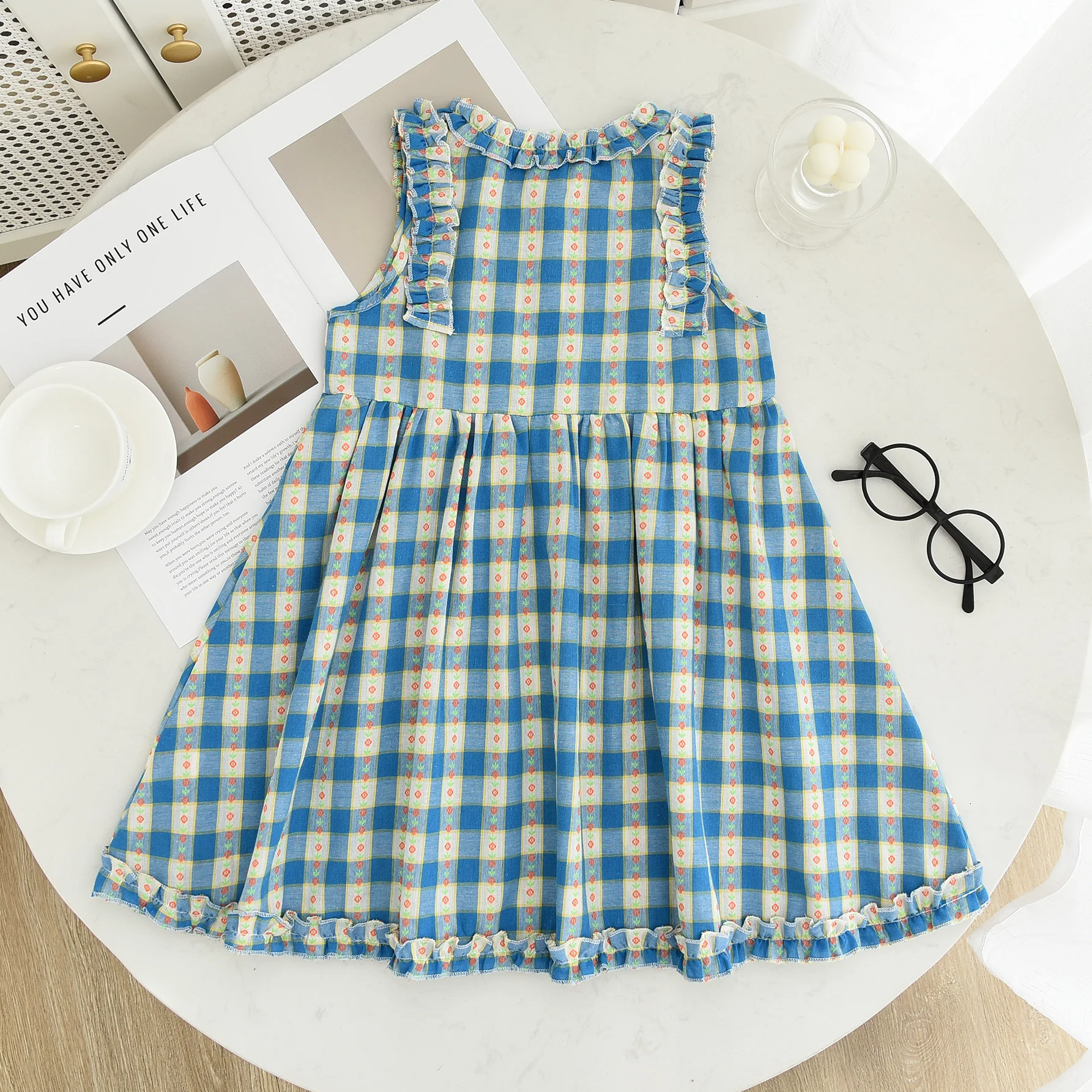 Girls Casual Dresses Floral Plaid Sleeveless Flower Girl Dresses Kids Clothes for 2 To 7 Years Princess Dress for Girls