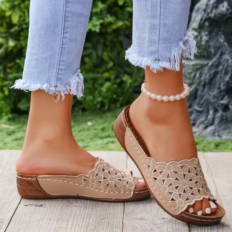 Trend Women Platform Sandals 2026 New Summer Sandals Slip on Fashion Shoes Woman Comfortable Flower Wedges Slippers Slides Women view 5