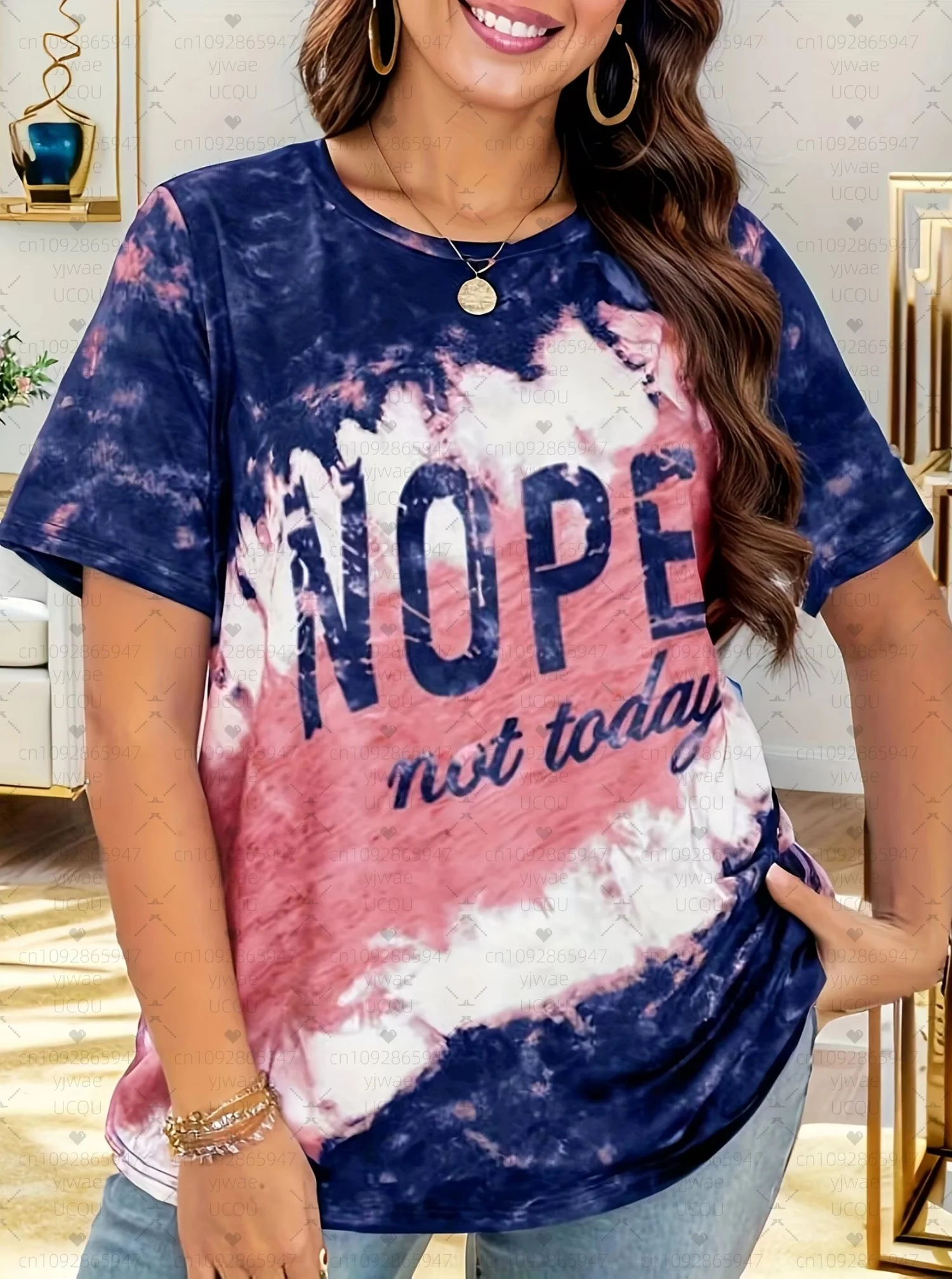 2025 여성 플러스 사이즈 레터 프린트 탑 컬러블록 크루넥 반팔, O넥, 여가 시간 여성 티셔츠 탑, 여름