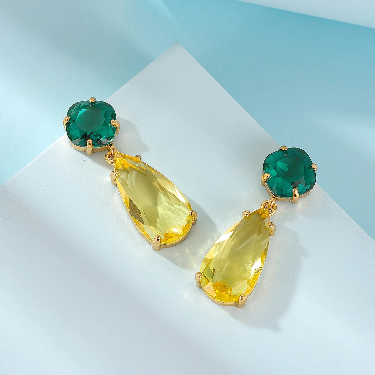 Fashion Gold Plated Big Drop Earrings Dangling for Women Green Crystal Amethyst Sweety Gemstone Серьги Jewelry