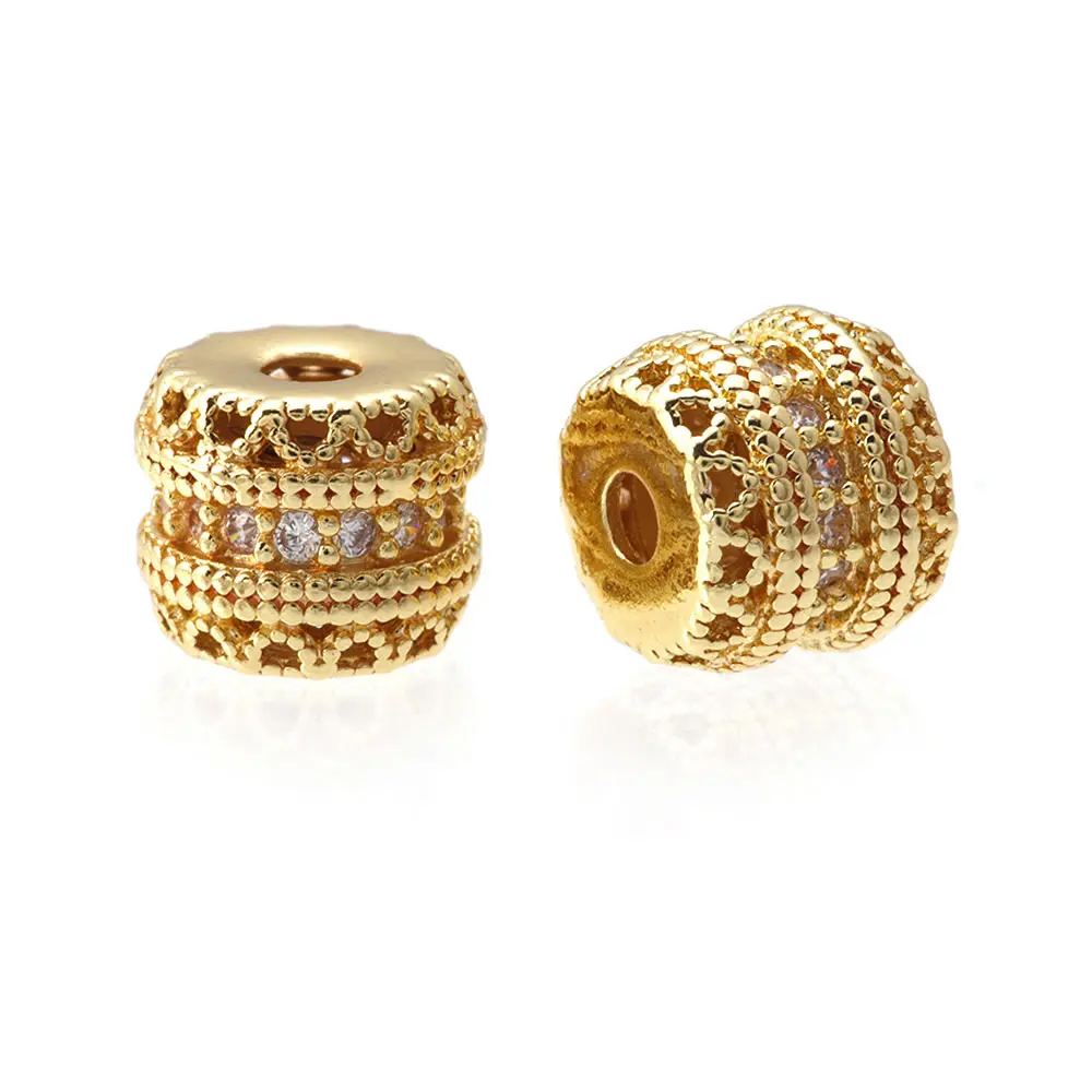 18K Gold Color Brass Zircon Large Hole Round Spacer Beads Bracelet Beads High Quality Diy Jewelry Accessories Making Materials image 4