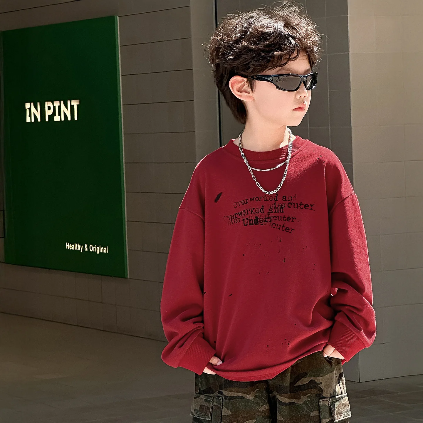 2026 Spring Boys Crew Neck Sweatshirt Trendy Versatile Sport Tops Stylish Casual Breathable Kids Outdoor Fashion