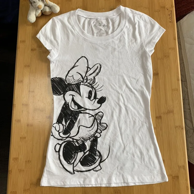 

Disney Cartoon Mickey Minnie Short Sleeve T-shirt New Summer Korean Version Trendy Versatile Tees Women's Cartoon Casual Top