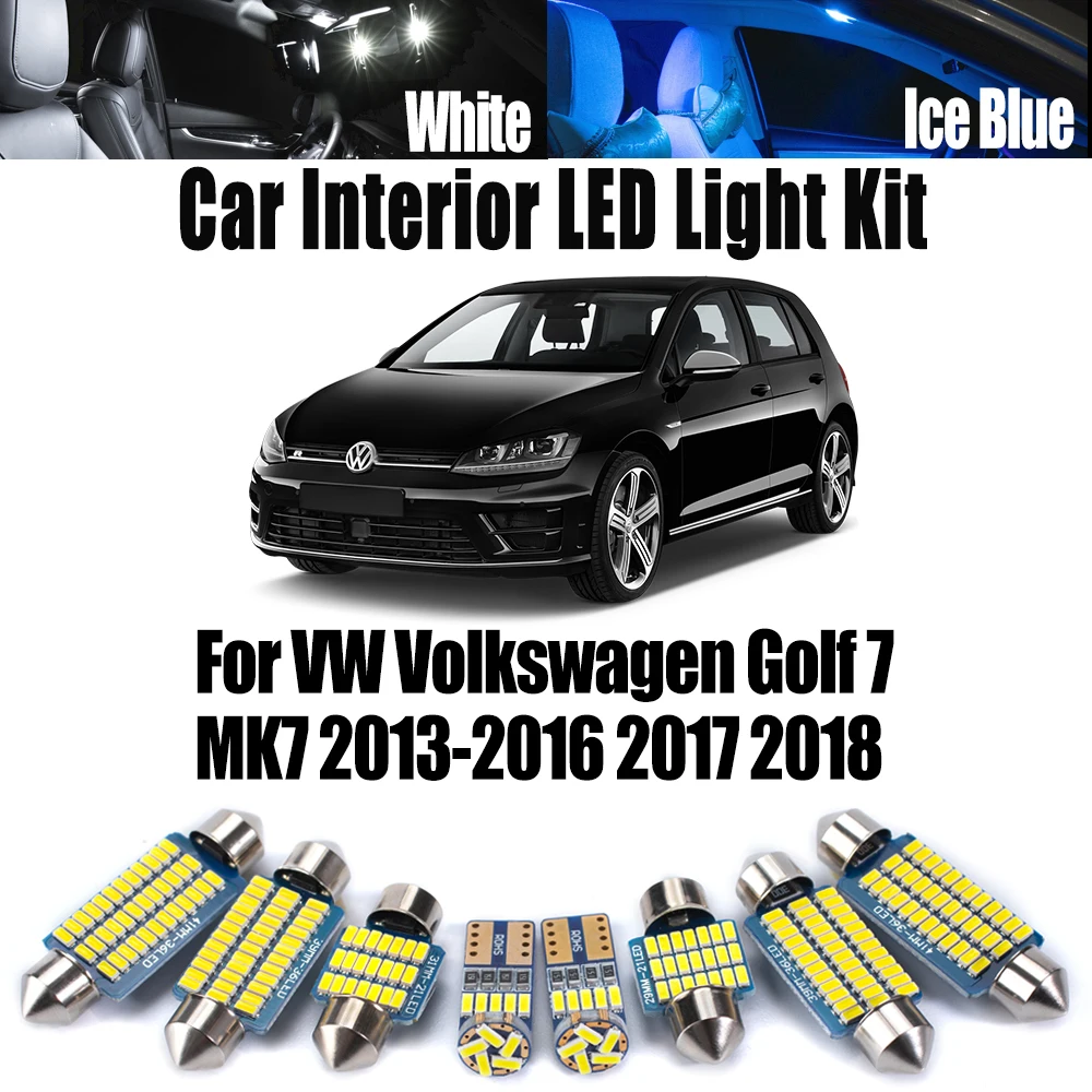 12Pcs Canbus Car LED Interior Reading Dome Trunk Light ​Kit For VW Volkswagen Golf 7 MK7 2013-2016 2017 2018 Vanity Mirror Bulbs