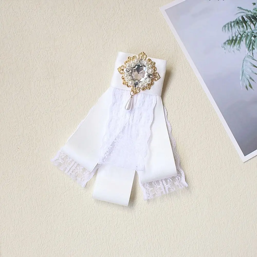 موضة حجر الراين كريستال الشريط القوس بروش البوليستر خمر النسيج Bowknot بروش التذكاري الأسود Cravat ربطة العنق النساء #4