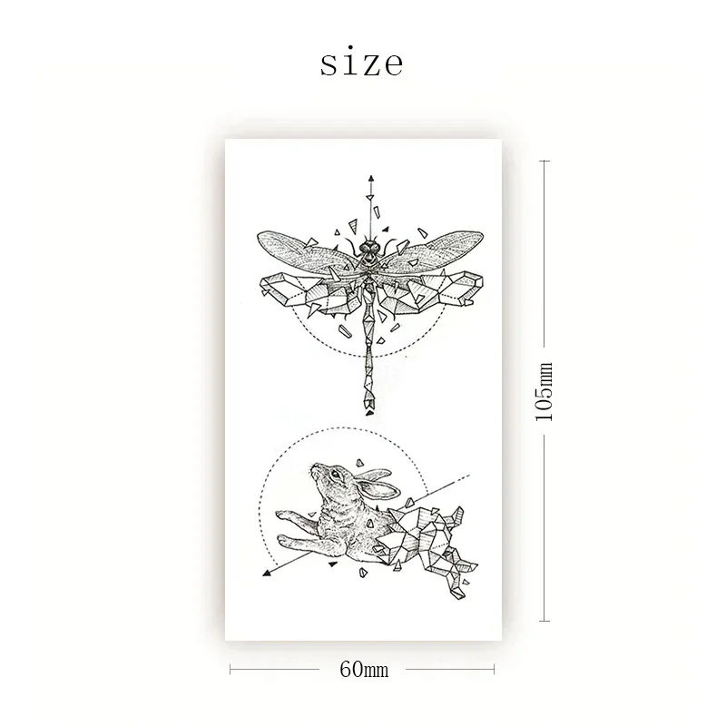 Tattoo Sticker Dragonfly Rabbit Wolf Geometry Totem Temporary Waterproof Fake Tatto Flash Tatoos for Men Women Makeup Body Art