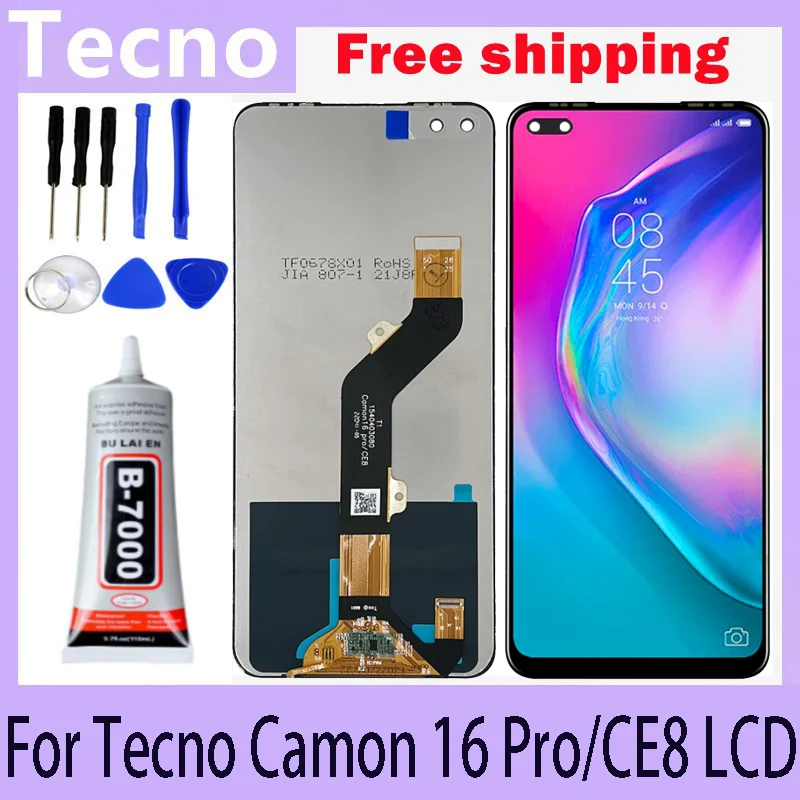 

ЖК-дисплей для Tecno camon 16 pro CE8, сенсорный экран для Tecno camon 16 pro CE8, дигитайзер в сборе, замена