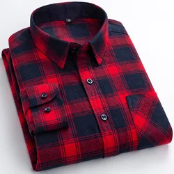 New Flannel Plaid Shirts For Men Spring Cotton Easy Care Non-iron Long Sleeve Casual Clothing Business Smart Dress Top Shirts