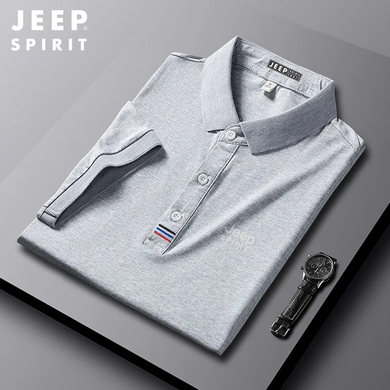 Jeep spirit verão homens moda negócios polo camisa casual versátil polo pescoço manga curta sólido simples temperamento camiseta topo