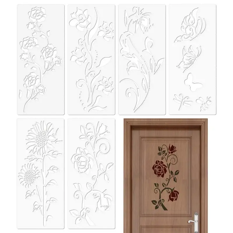 

Large Stencils For Garden Fence 6PCS Reusable Flower Templates Painting Stencils For Wall Drawing Templates Art Crafts For Fence