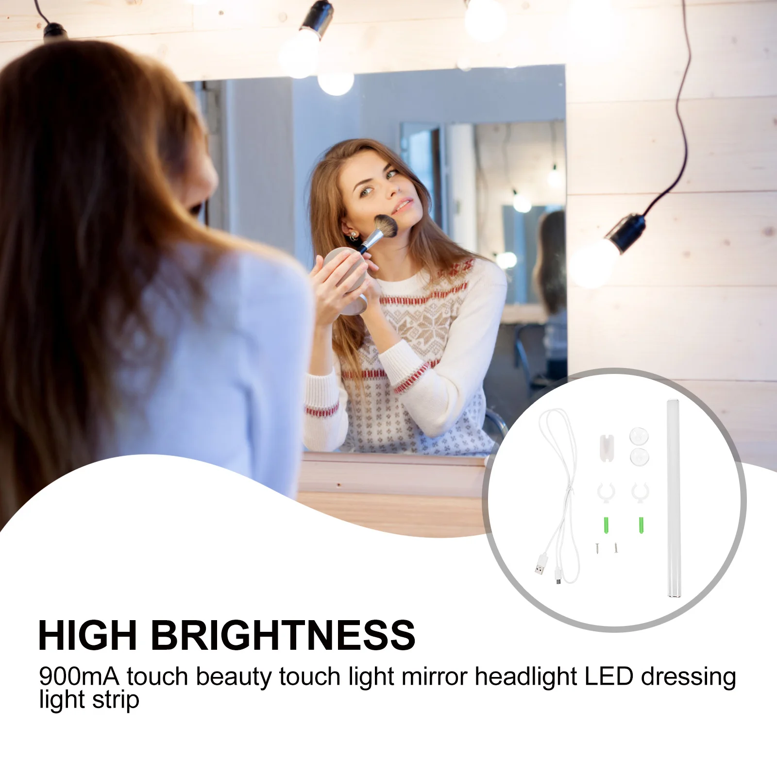 1 set Lampu Cermin Rias LED Sensor Sentuh Tahan Air Bahan Aluminium Alloy PC untuk Lemari Pakaian, Kamar Mandi, dan Meja Rias