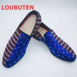 LOUBUTEN New Arrival Mixed Colors Rhinestone Loafers Dress Shoes Crystal Shoes Men Luxury Party Wedding Shoes