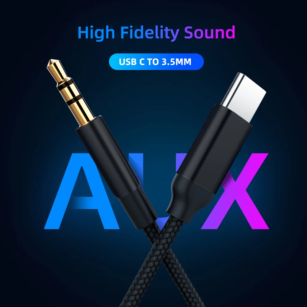 NNBILI USB C to 3.5 MM Jack AUX Cable Type-C Audio Cabel for Car Speaker Headphone Auxiliary Adapter For Huawei Sumsang Xiaomi