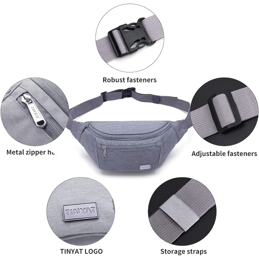 حقيبة فاني للسفر، حقيبة خصر، خفيفة الوزن للغاية للتمرين والعطلات والمشي لمسافات طويلة، مجموعة أدوات T206 باللون الرمادي