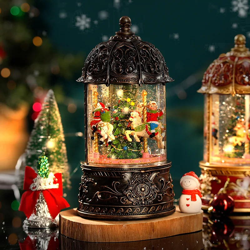 Christmas Carousel Santa Claus Rotating Music Box Crystal Ball Eight-Tone Box with Automatic Snowfall Exquisite Christmas Gift
