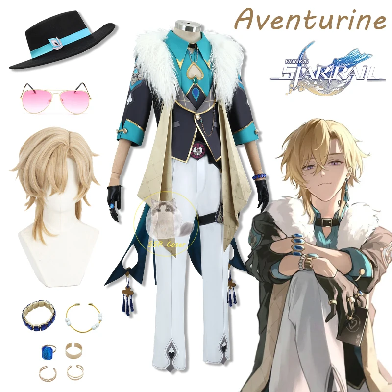 Aventurine Game Honkai Star Rail Cosplay Costume pour hommes, uniforme, perruque, boucles d'oreilles, chapeau Anime, Halloween, vêtements de carnaval personnalisés