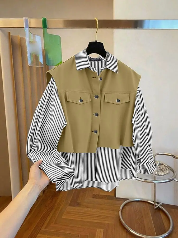 ZANZEA Mode Frauen Bluse Gestreiften Shirts 2025, Herbst Langarm Patchwork Casual Tops Taste Elegante Büro Streetwear Blusas