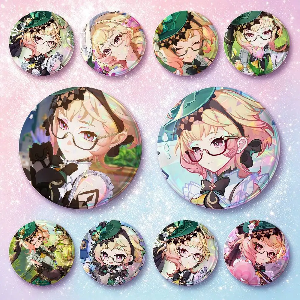 Emilie Genshin Impact Badges 25 32 44 58 75 Mm Round Cosplay Pin Bag Decor Fans Collect Friends Gifts Brooch Souvenir