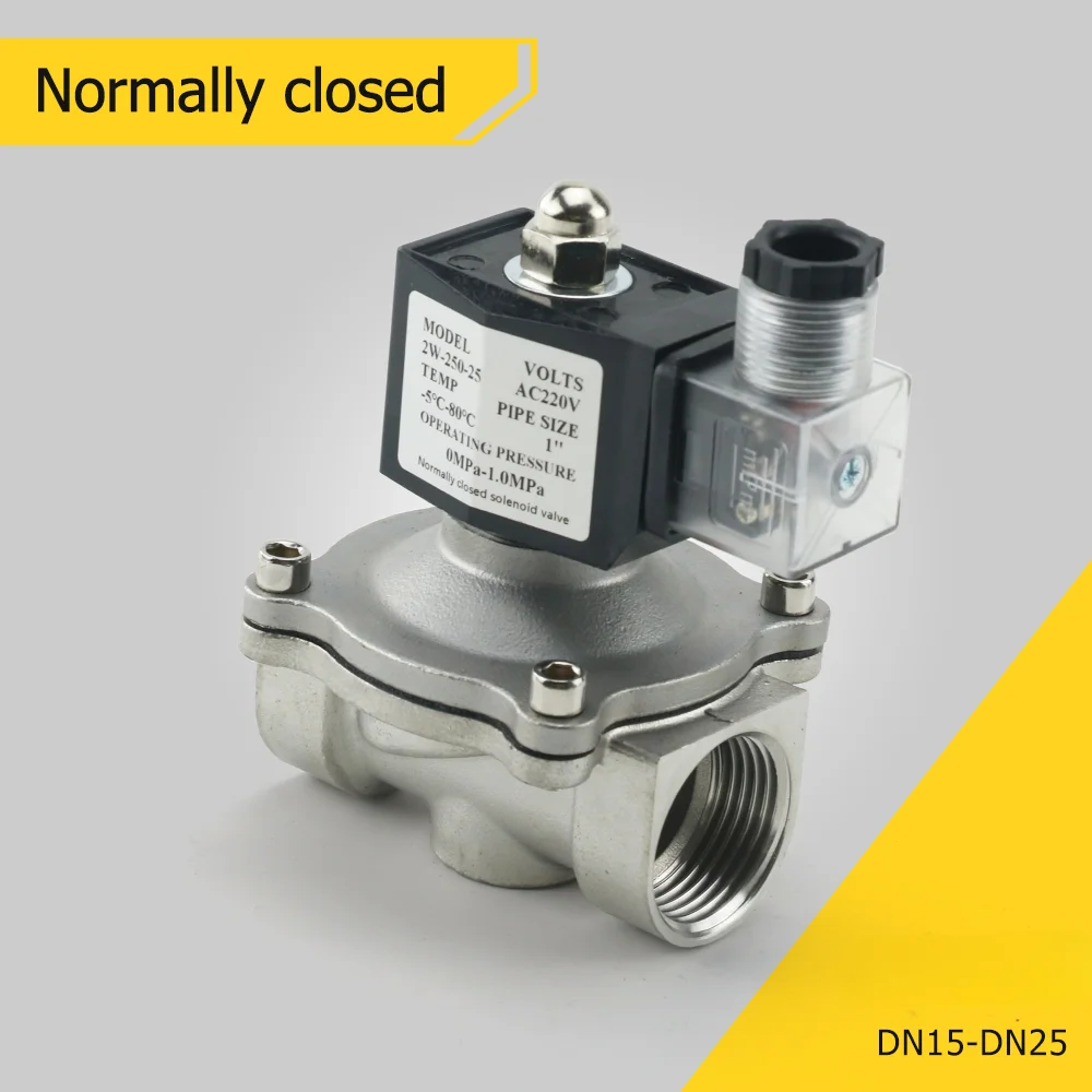 

1/2" 3/4" 1" Stainless Steel Normally Closed Electric Solenoid Valve Water DN15 DN20 With IP65 DIN Coil AC 110V/220V/24V DC 12V