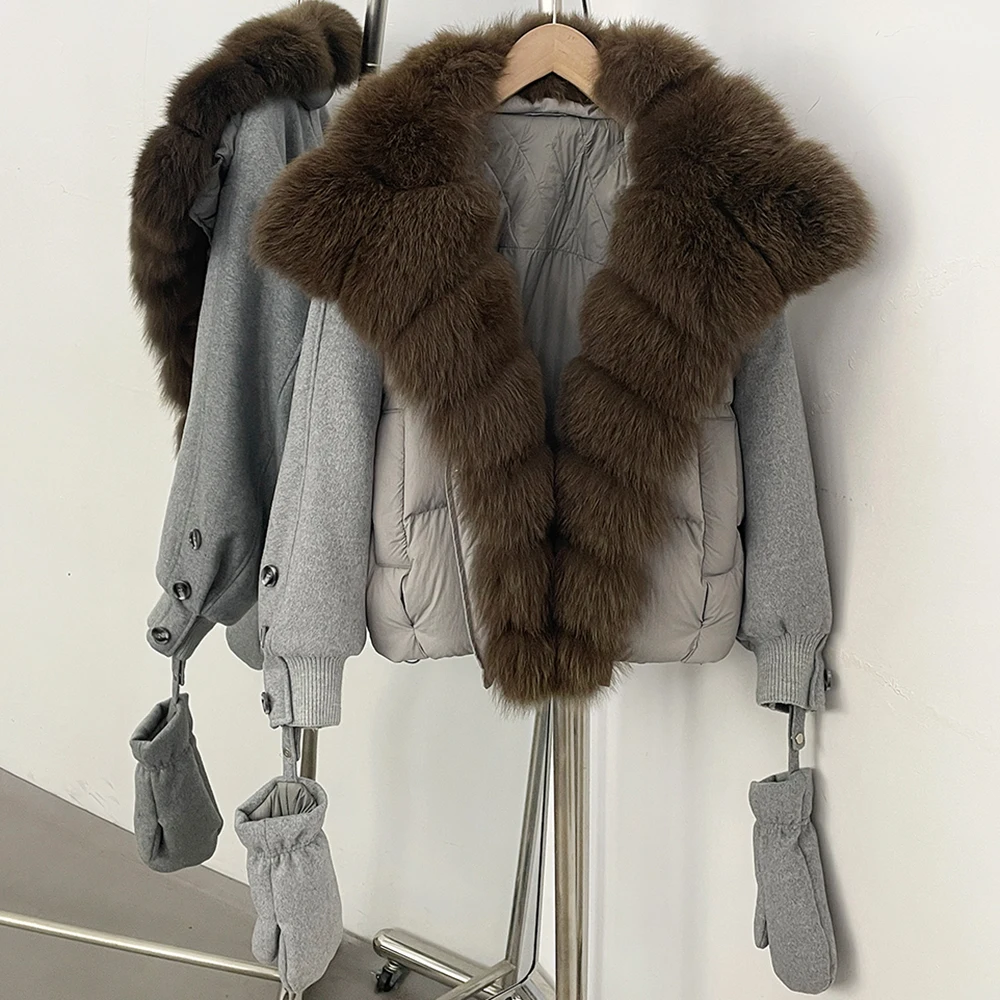 OFTBUY Women's Jacket with Natural Fur Warm Genuine Fur Coat Fit Soft Real Fur Collar Winter in Classic Daily Wear for Women