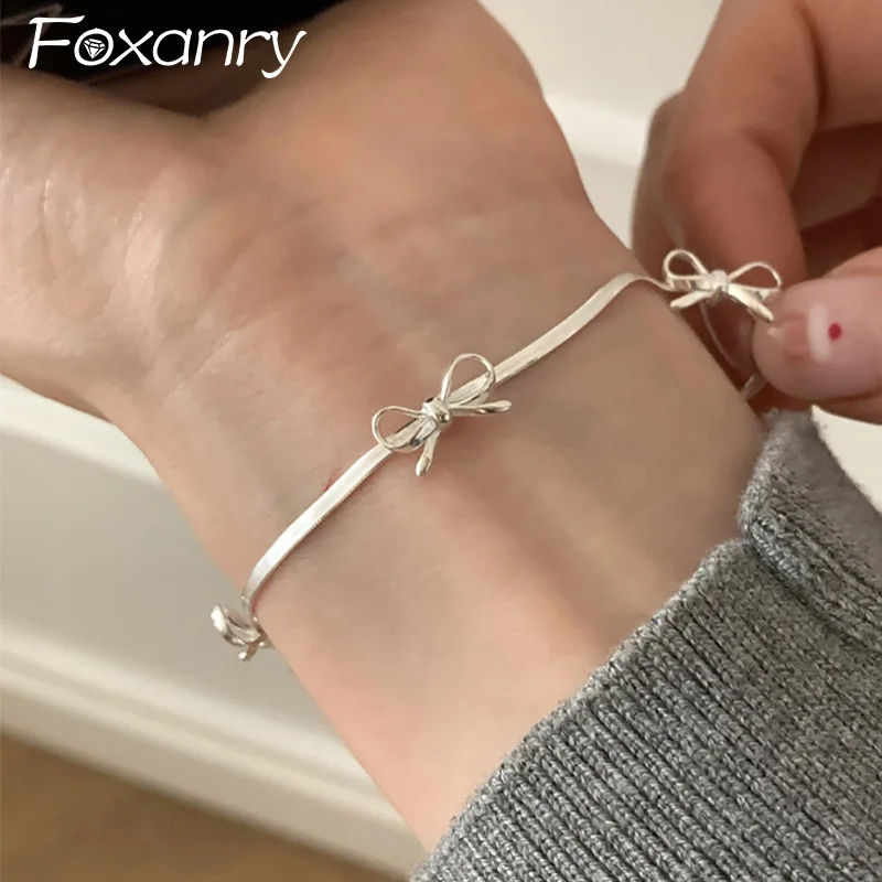 Foxanry Bowknot Geometric Snake Chain Bracelets For Women Girl Cute Sweet Elegant Simple New Fashion Birthday Party Jewelry Gift