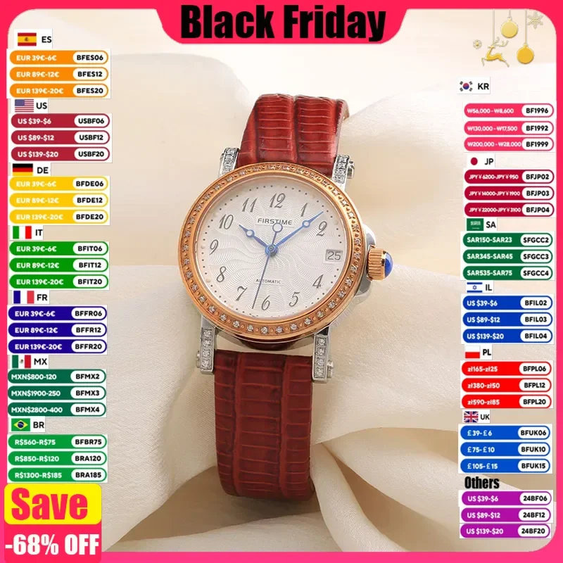 BERNY Automatic Luxury Fashion Ladies Mechanical Watch for Women  Easy Read Dial Calendar Casual Sapphire Wristwatch Waterproof