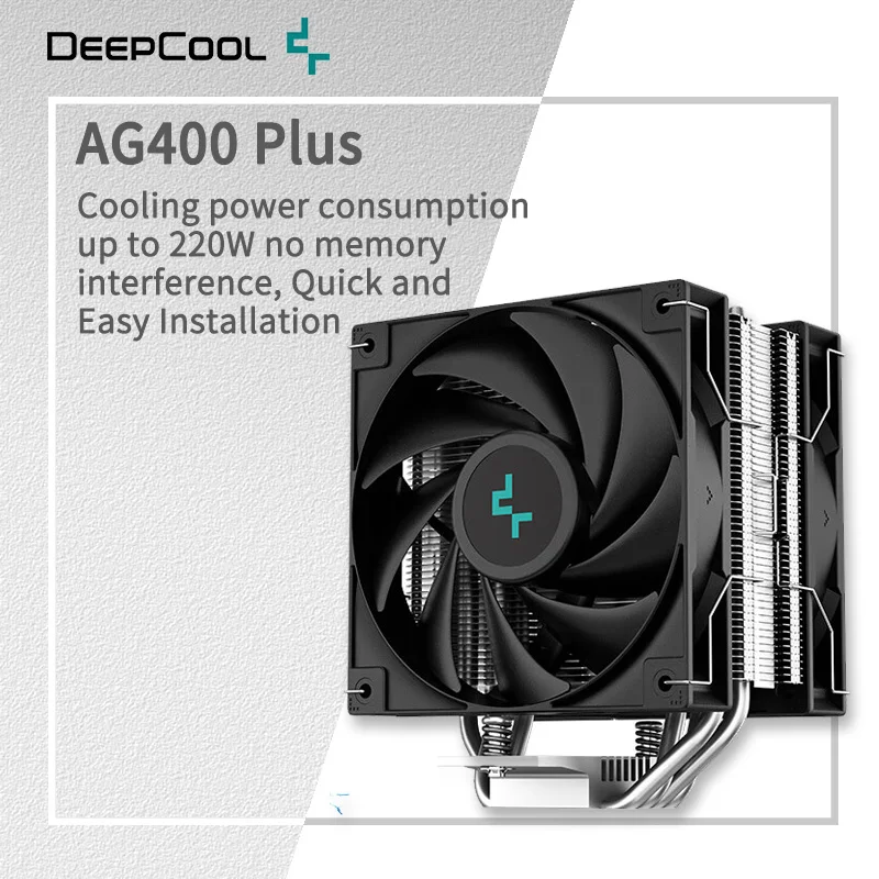 DeepCool-enfriador de aire AG400 PLUS V5 TDP 220W, 4 tubos de calor, Cpu, ventilador Dual 1700 AM5 AM4, procesador, disipador de calor para ordenador