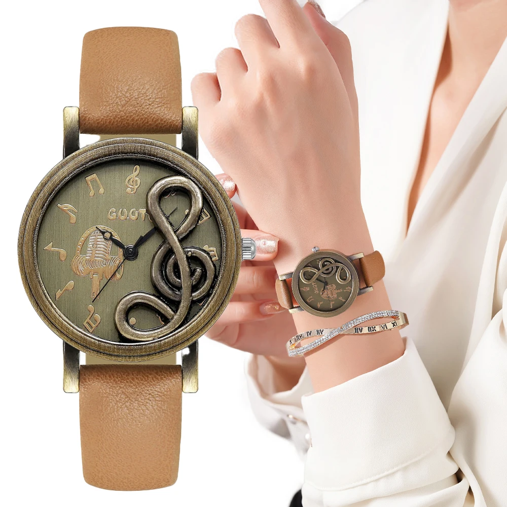 Women Fashion Watches Music notation Design Retro Leather Ladies Wristwatches Casual Female Quartz Clock Gift Zegarek Damski