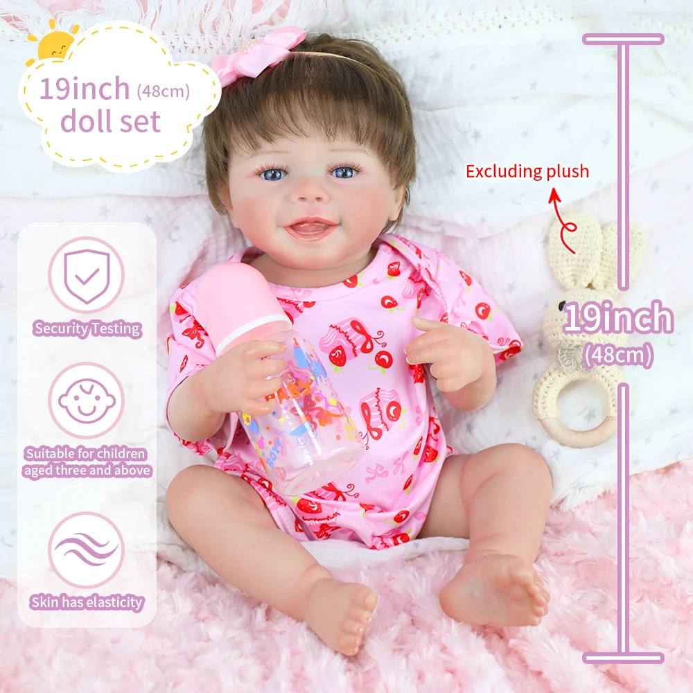 

19inch Full Body Silicone Vinyl Reborn Doll Newborn Baby Girl with 3D Skin Hand Root Hair 3d Skin Visible Veins Chrismtas Gifts
