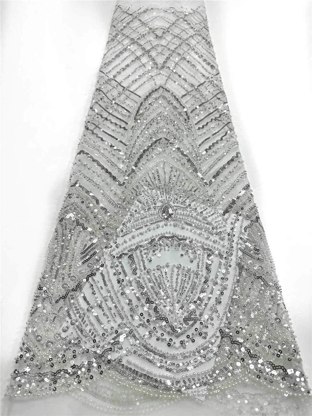 

Luxury African Heavy Beads Lace Nigerian Tulle Fabric High Quality French Sequins Embroidery Fabric For Wedding Sew-SHIT1207