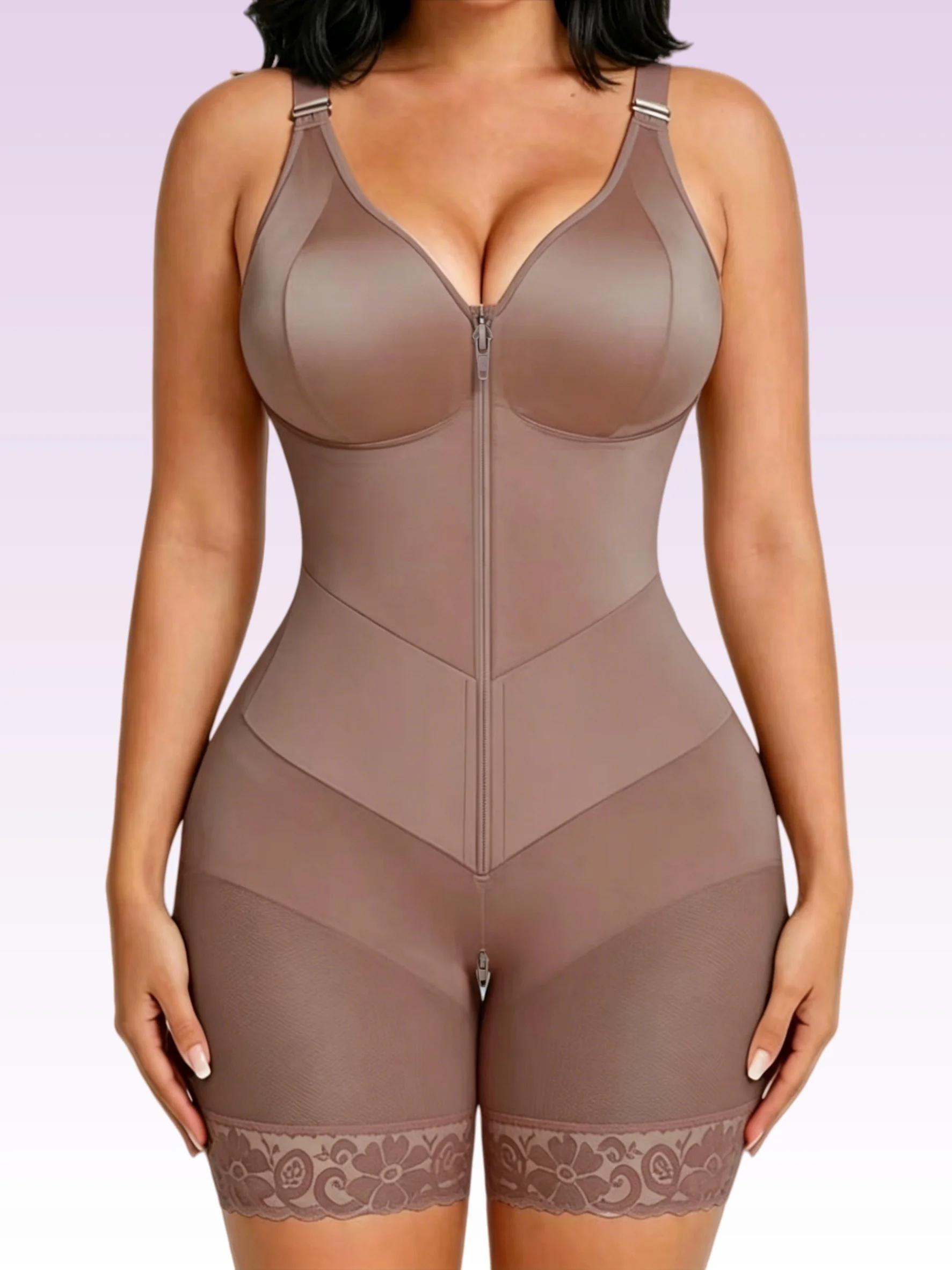 Body sculptant intégral colombien pour femme avec fermeture éclair, contrôle ferme du ventre et de la taille, couleur unie