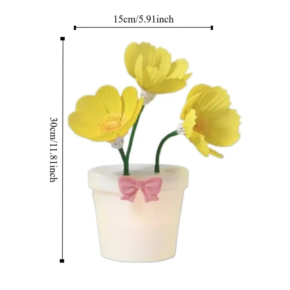 Dekoracyjna lampka nocna RGB w kształcie małego kwiatka, dotykowa, silikonowa, z nieskończonymi poziomami ściemniania, ozdoba na biurko w kształcie doniczki, zabawka.