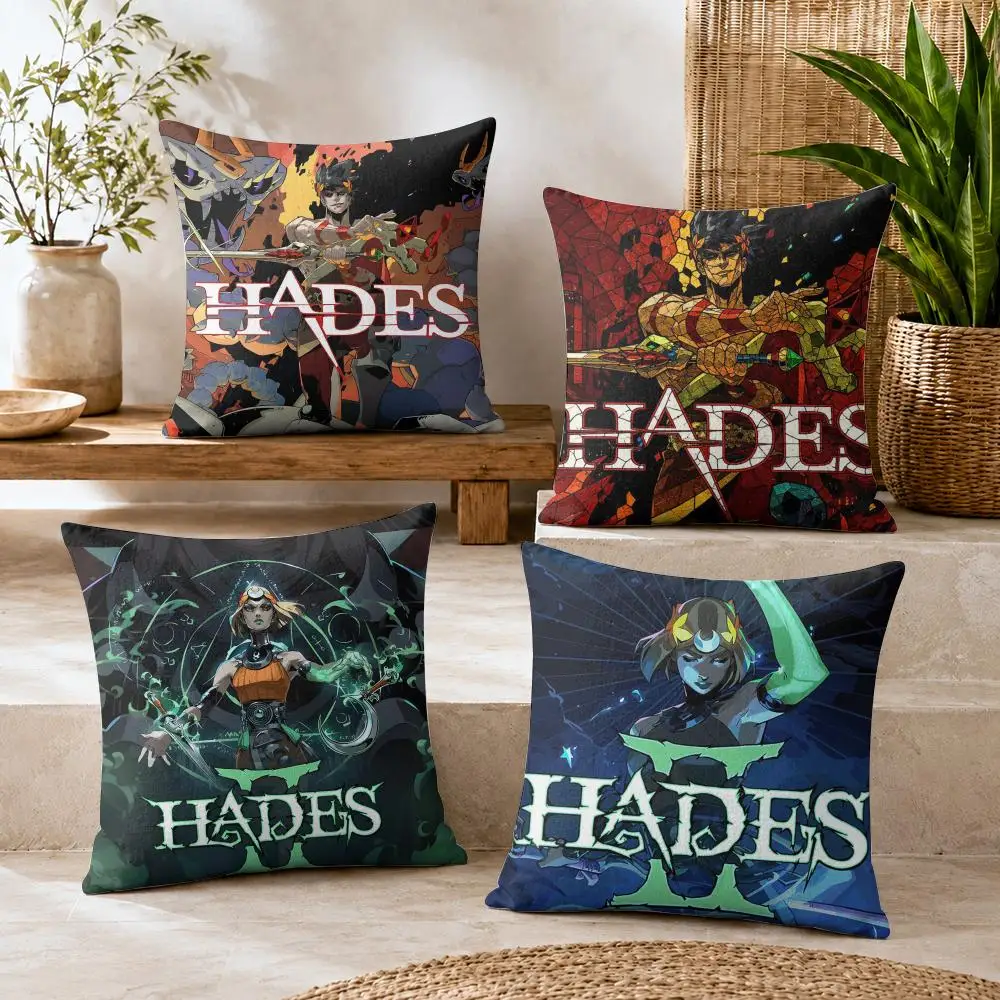 H-Hades Game Cushion Cover Summer Coolness Linen Organic Fabric Sofa Pillow Case Double-Sided Printing Home Decor