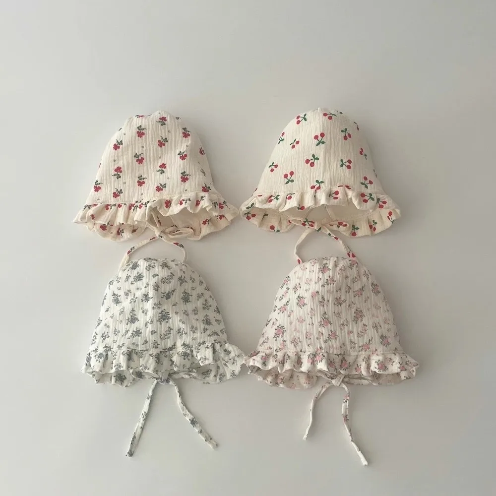 

Новая шляпа с цветочным принтом для защиты ушей, дышащая солнцезащитная кепка, шляпа-козырек, шляпа принцессы, шапочки и кепки для новорожденных