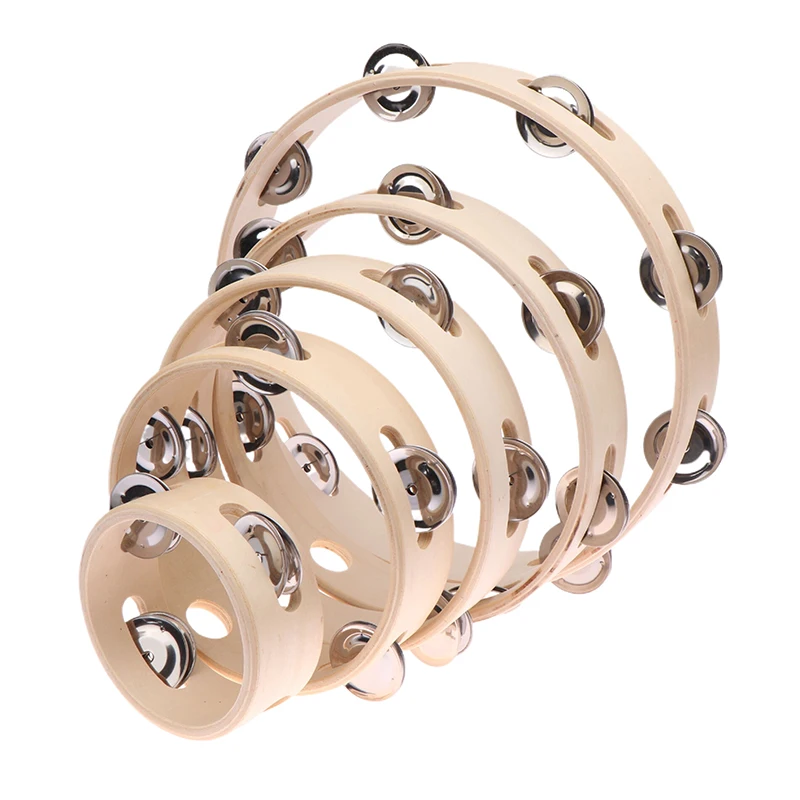 4/6/7/8/10Inch Orff Musical Instrument Tambourine Hand Cranked Bell Single Row Wooden Tambourine Rings Hand Drums Toys Education