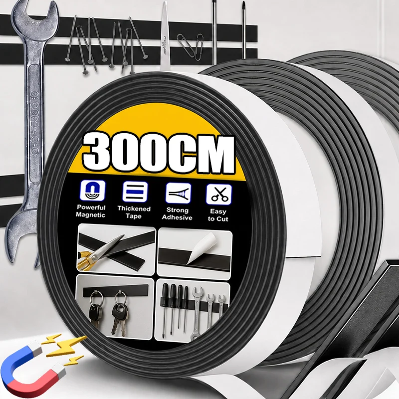 Self Adhesive Magnetic Tape Cuttable Rubber Magnetic Strip For Fridge Wall DIY Photo Poster Fixing Tape Home Office Storage Tool