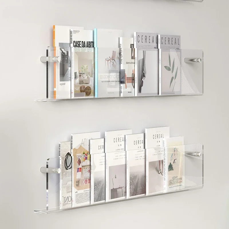 60cm Transparent Acrylic Wall Mounted Shelves Study Magazine Display Racks Kindergarten Storage Shelves for Books and Newspapers