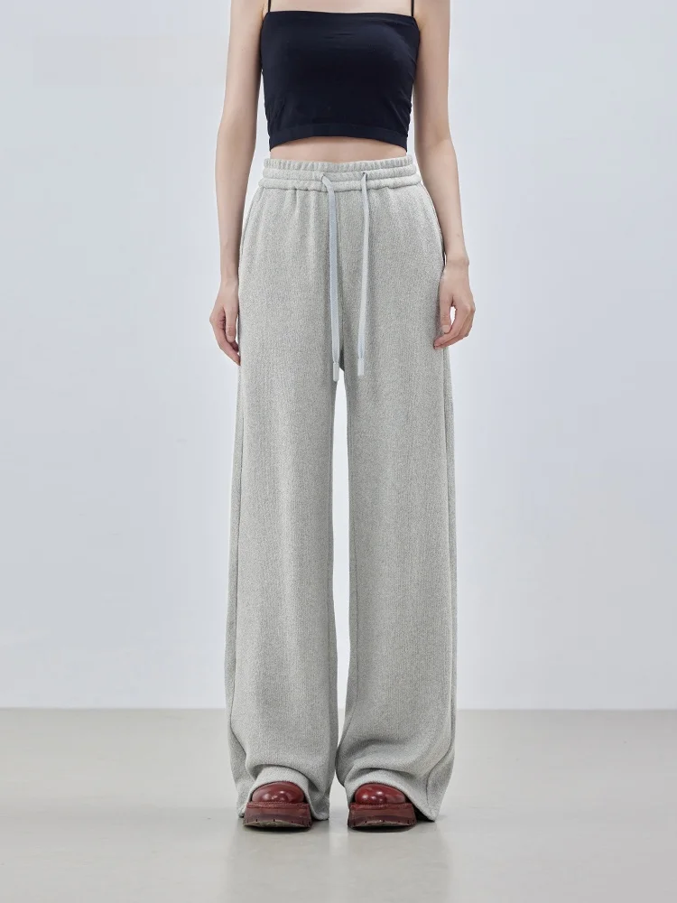 

XMOOM2024 Winter New Women's Thiened Straight Leg Sweatpants Elastic Waist Basic Versatile Cotton Blend Long Pants